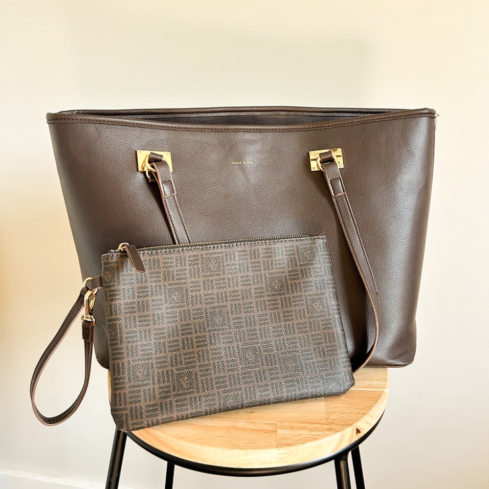 Anne Klein Dark Brown Tote with Wristlet